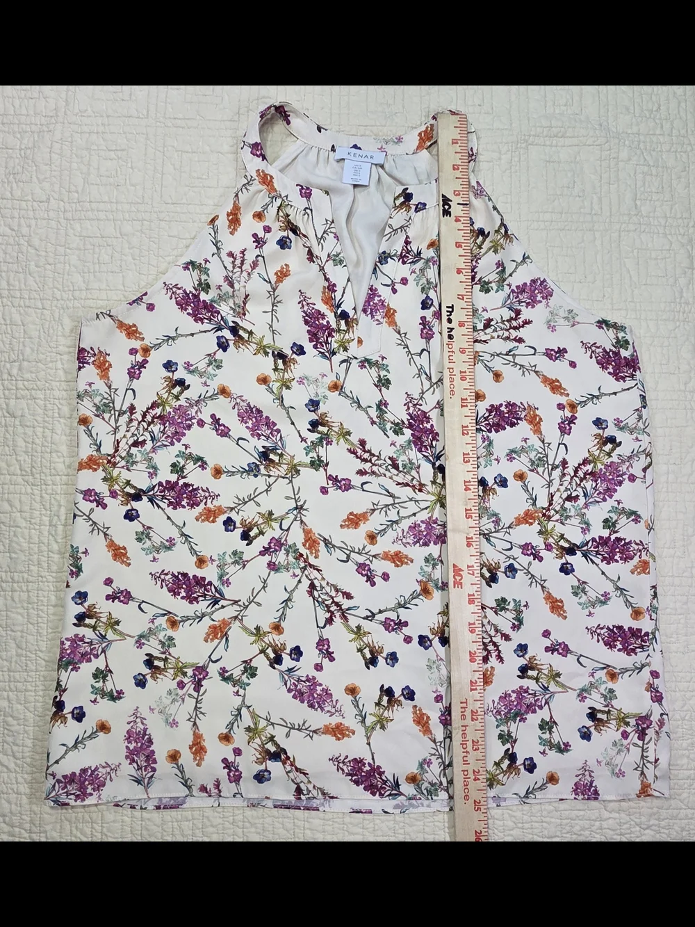 Kenar Floral Sleeveless Blouse Halter Racerback Split V-Neck Tank Pleated Size S - Picture 6 of 9